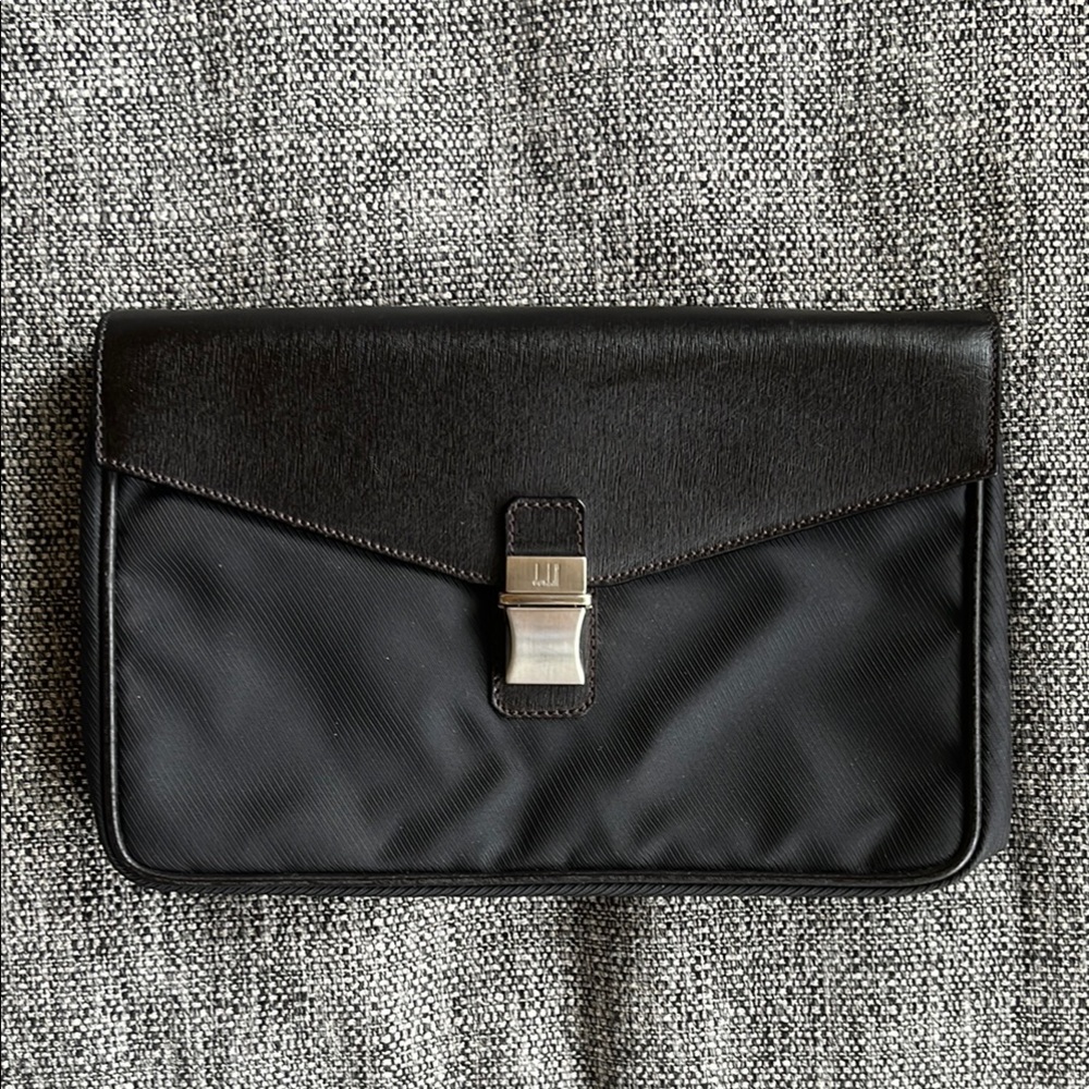 Dunhill Black Leather / fabric clutch with adjustable strap